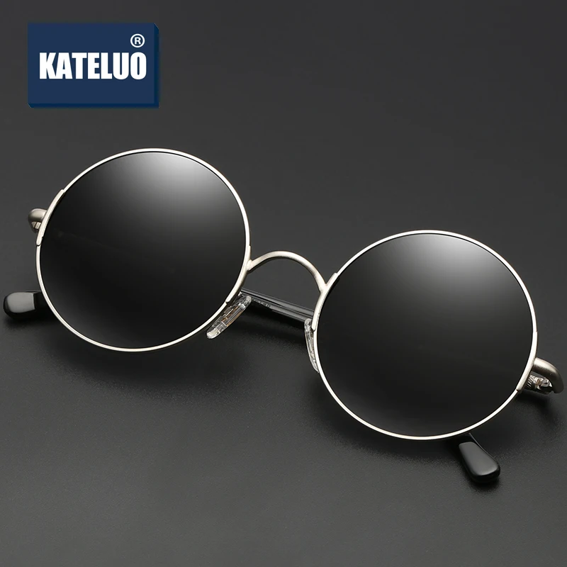 KATELUO 2020 Vintage Mens Sunglasses Polarized UV400 Male Sun Glasses Round Military Quality Glasses For Men Eyewear 7758