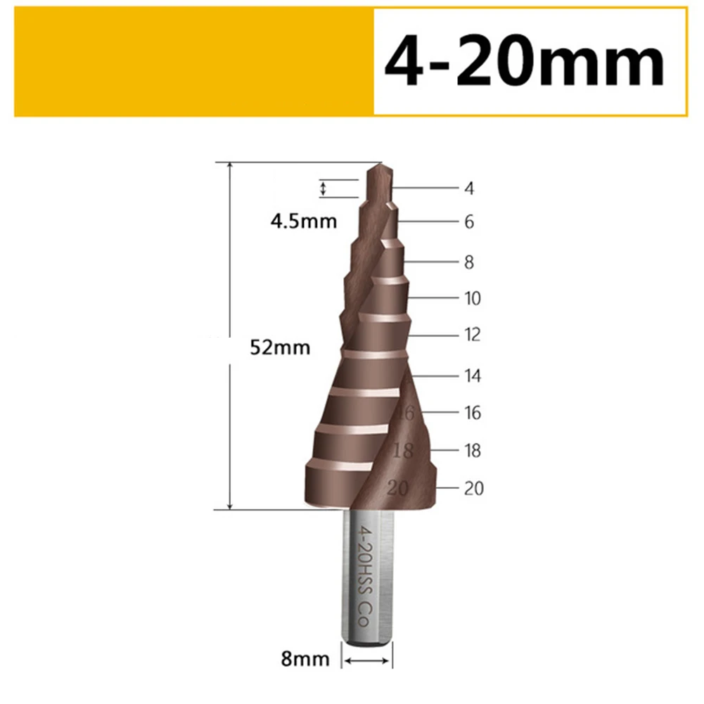 M35 Mata Bor Reaming Pembuka Langkah Spiral Shank Segitiga 4-12/20/32Mm