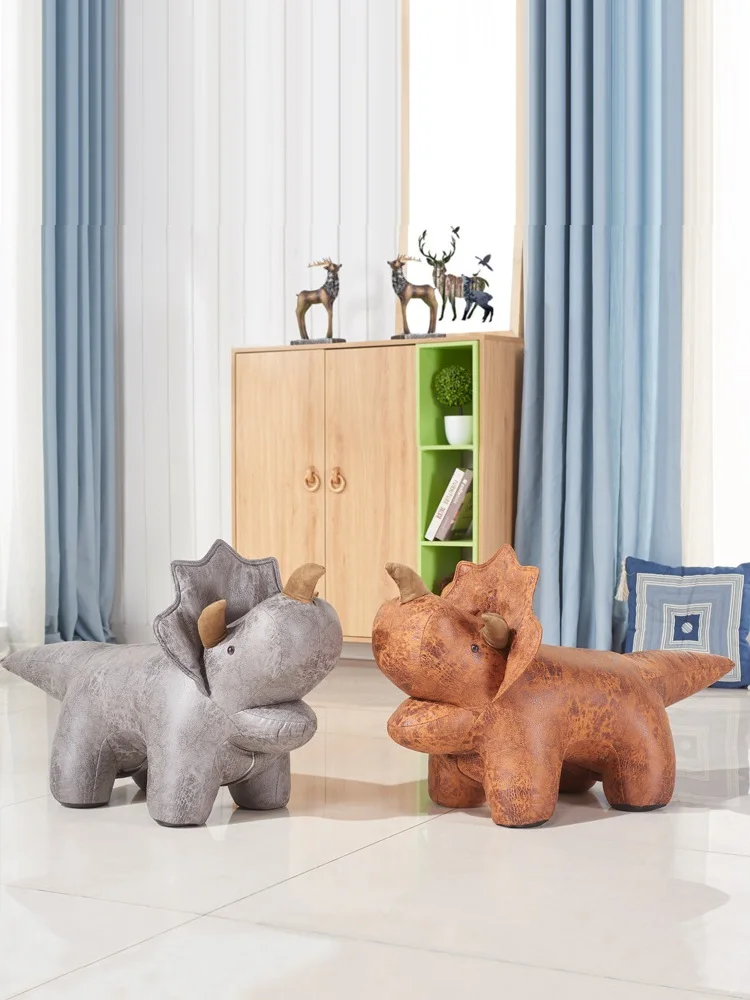 Creative Triceratops Animal Sofa Stool, Child Seat Cartoon Shape Shoe Bench,Dinosaur Sitting Stool