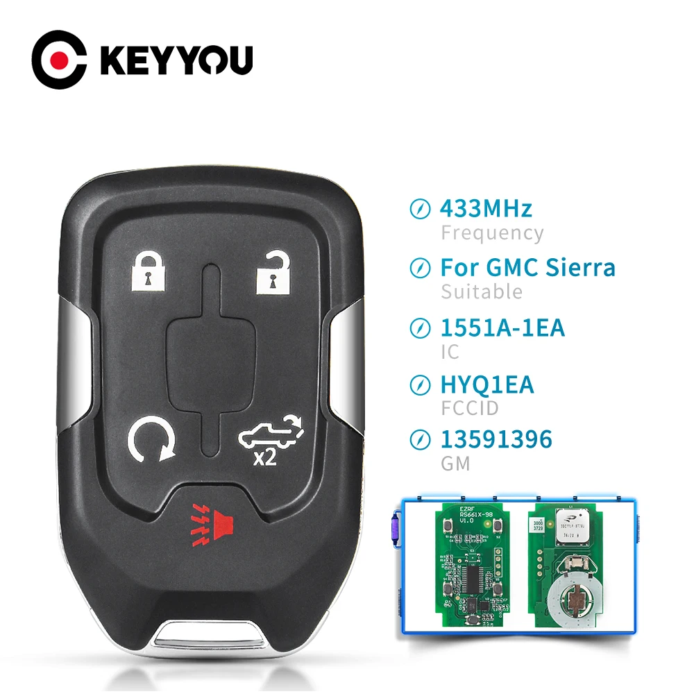 KEYYOU 5B HYQ1EA Remote Control Car Key for Chevrolet Silverado GMC Sierra 1500 2500 2019 2020 2021 Key Remote 433MHz 13591396