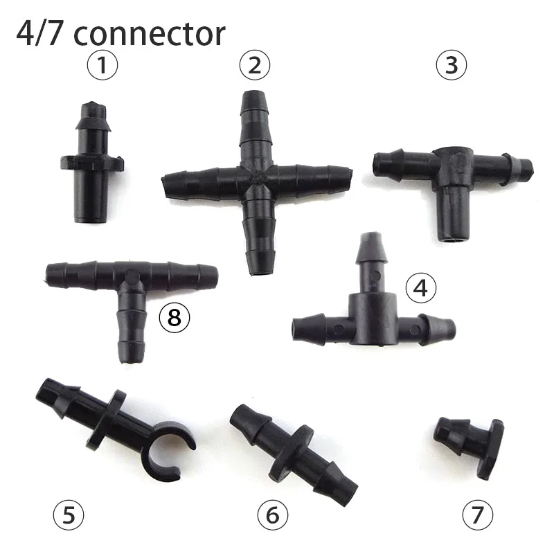 Garden Drip Irrigation Connector Fitting 4/7mm Hose Barbed Lock Tee Straight Elbow End Plugs Pipe Adapter for Watering System