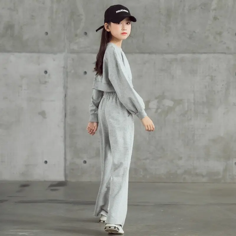 2024 autumn winter Kids tracksuit Children Girls Clothes Casual crop top T-Shirt + wide leg Pant Suit Teenager 7 8 to 10 12 year