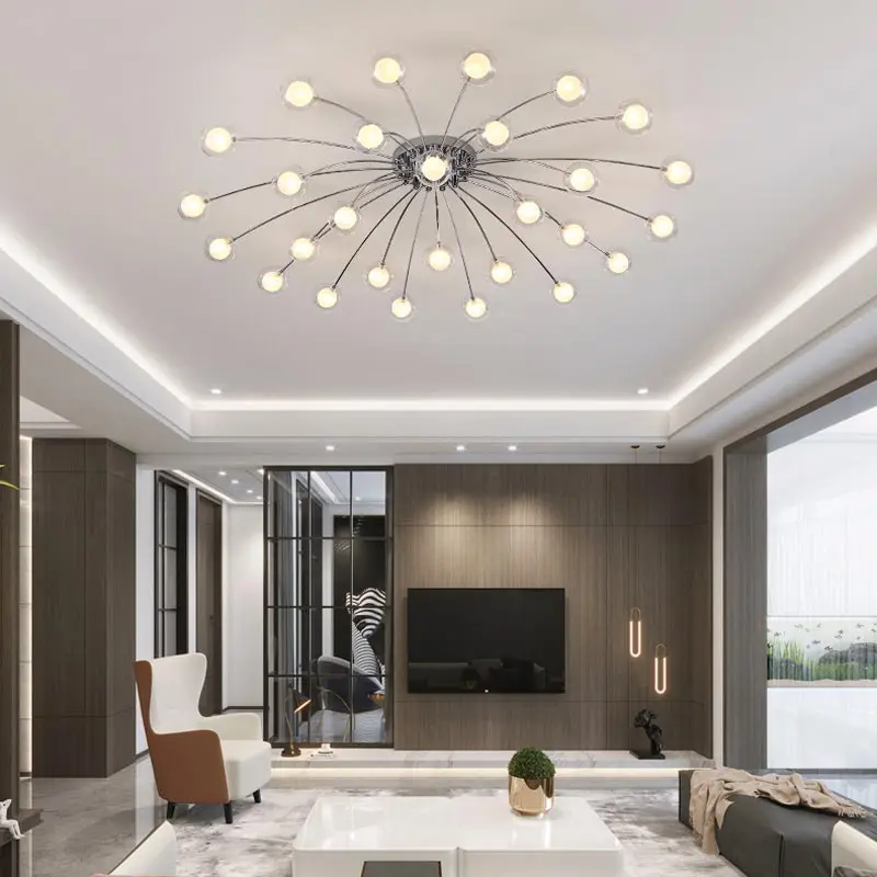 Modern Living Room Chandelier Led Lamp Glass Lampshade Light Fixtures Bedroom Kitchen Decor Home Lighting Chrome Metal Lustre G4