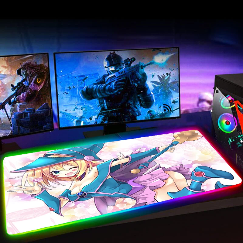 Tapis De Souris RGB YuGiOh Dark Magician Girl Mousepad Anime Gaming Mausepad Computer Mat Mause Pad Keyboards Mat LED Mausepad