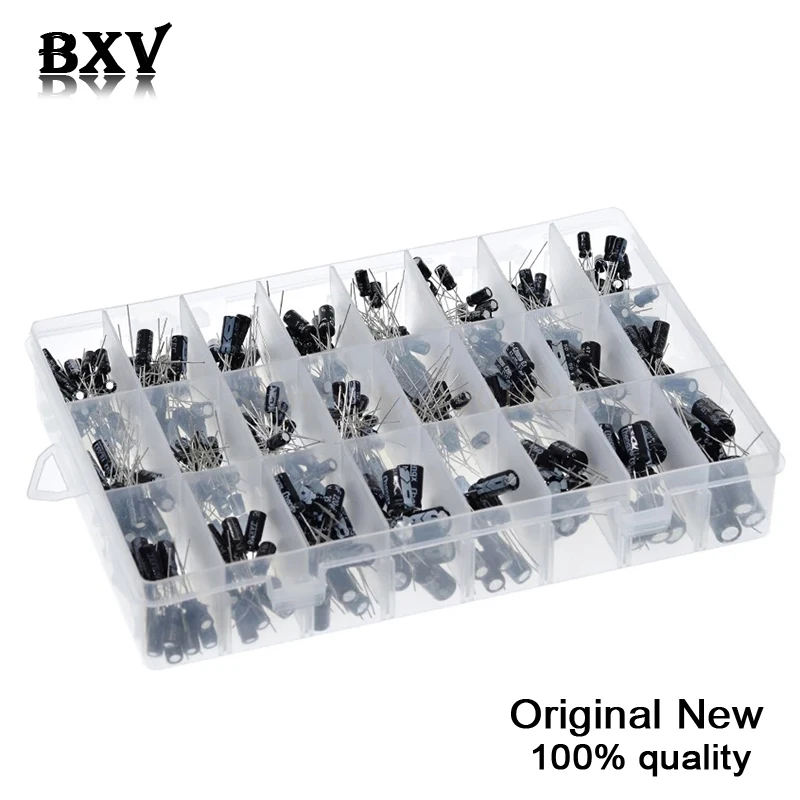 Free Shipping 500PCS/LOT 0.1UF-1000UF 24Values Aluminum 16-50V Mix Electrolytic Capacitor Assorted Kit And Storage Box