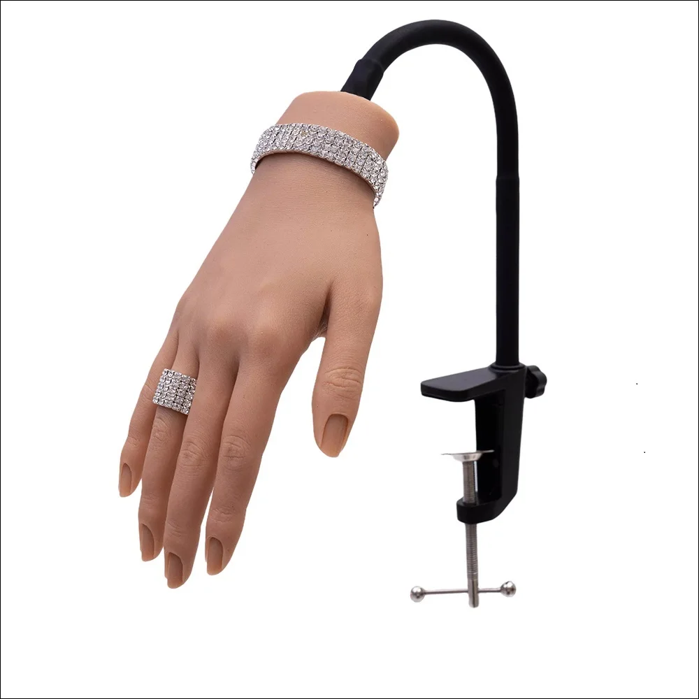 

Silicone Practice Hand With Flexible Fingers and Holder For Nails Ring Bracelet Watch Display