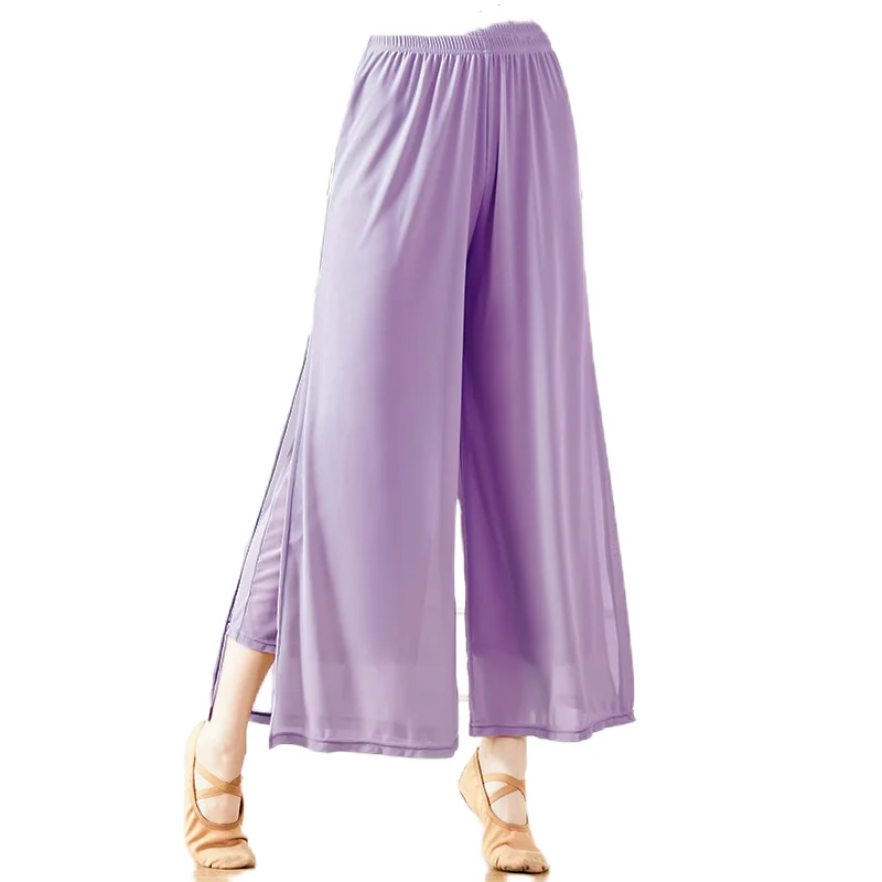 Women Classical Dance Flowy Pants Light Weight Water Yarn Ancient Style Folk Dancer Wde-Leg Chinese Body Rhyme Practice Wear