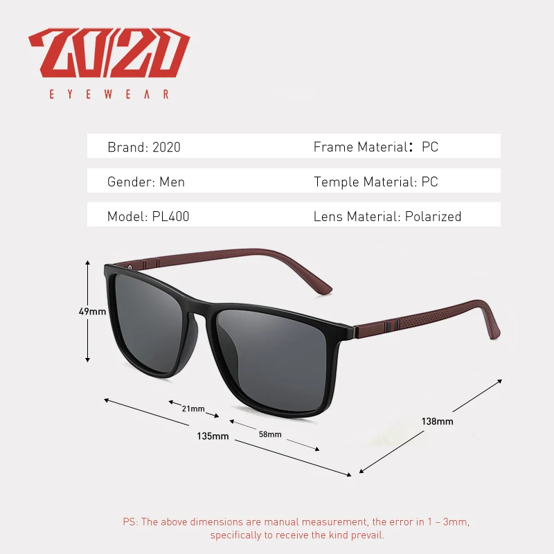 Gafas de sol polarizadas para hombre, accesorio de tendencia de moda, PL400, 20/20