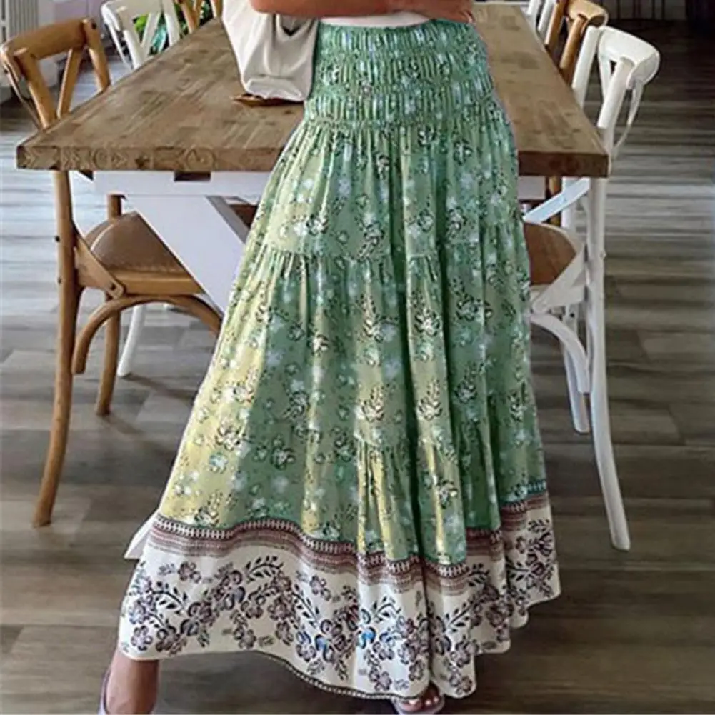 Boho Casual Print Maxi Skirt Women Summer Fashion Sexy High Waist Skirts Womens 2021 Pink Beach Floral A-line Long Skirts Femme