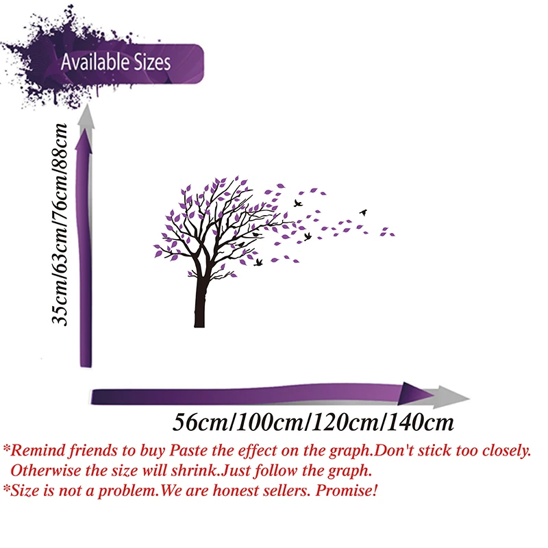 Large Two Colors Tree Leaves Wall Decal Baby Nursery Kids Room Woodland Tree Blowing in The Wind  Wall Sticker Bedroom