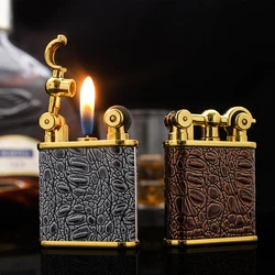 Grinding Wheel Leather Gas Lighter Open Fire Adjustable Flame Inflatable Metal Encendedores Butane Gas Isqueiro Gift For Men