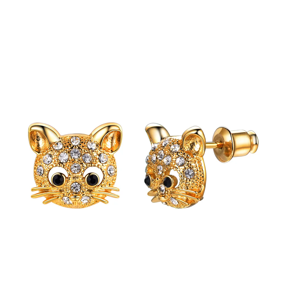 

Collare Cats Earring For Women Cute Animal Studs Gold/Black/Silver Color Girls Crystal Dainty Stud Earrings Fashion Jewelry E195