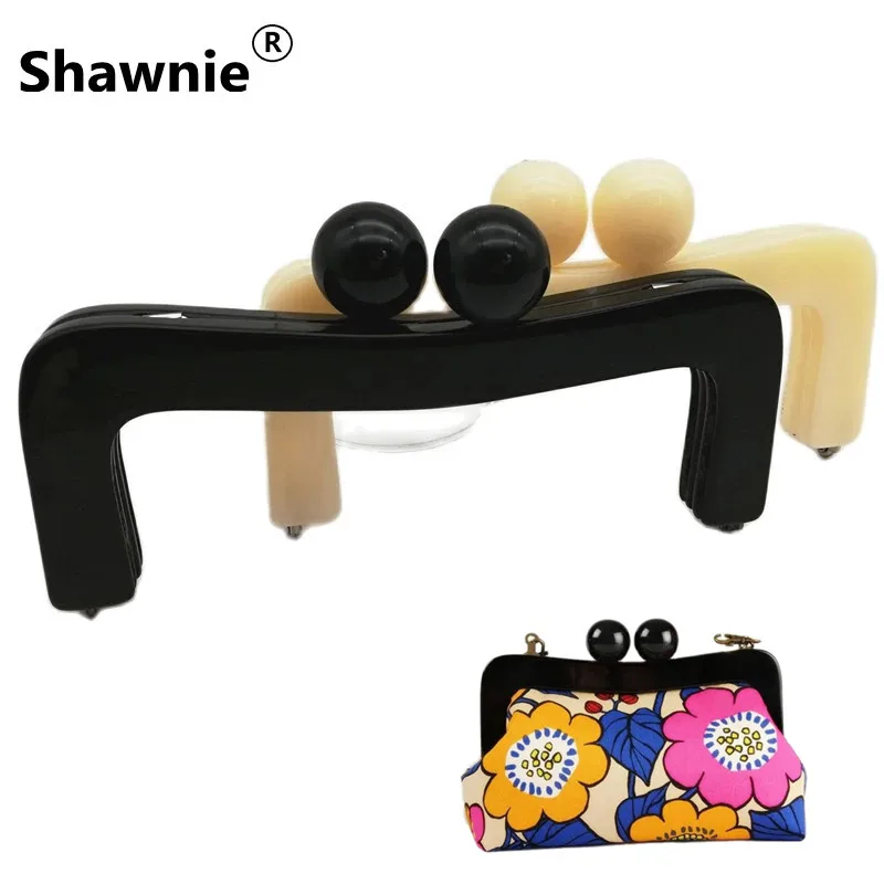 Manufacturers Supply 20x7.5CM Big Ball Clasp Black Acrylic Evening Bag Handle Handbag Accessories Plastic Purse Frame Obag Parts