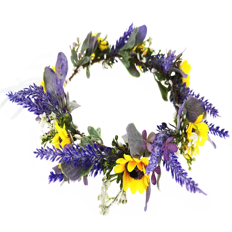 

Lavender Flower Wreath Crown Festival Headband Women Hair Accessories Headdress Floral Garlands Wedding Party Floral Headwear