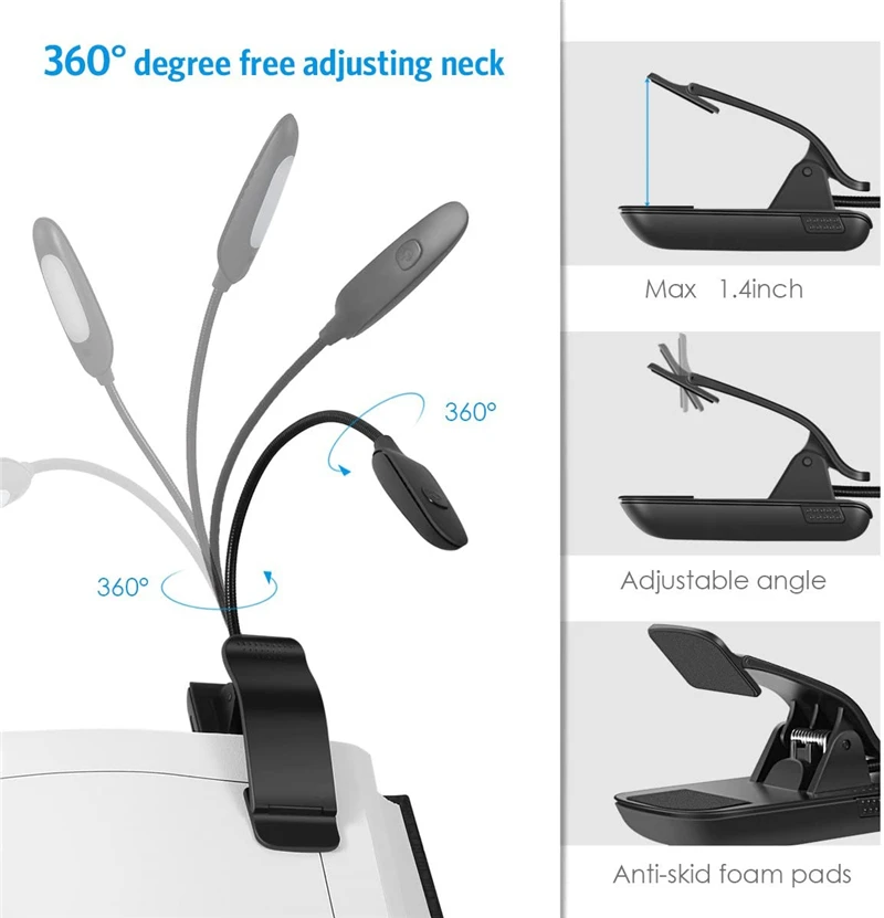 USB Rechargeable Book Light Clip Table Lamp Reading Desk Lamp Wireless Desk Lamp Reading Light LED Night Light Laptop Lamp