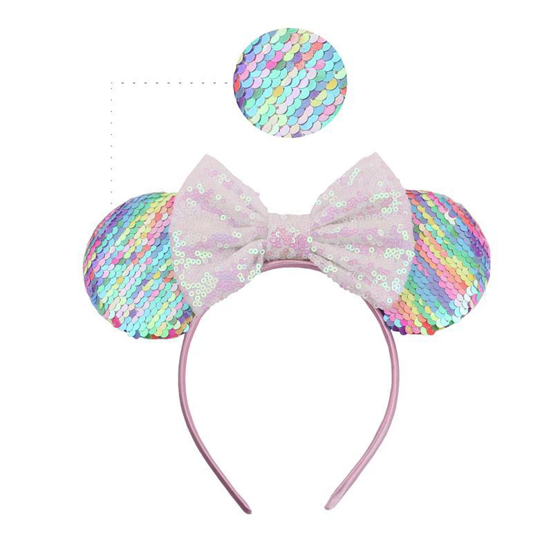 New Fashion Minnie Ｍouse Ears Headband for Girls Hair Bows Christmas Headwear Cute Sequins Bows with Crown Hair Accessories