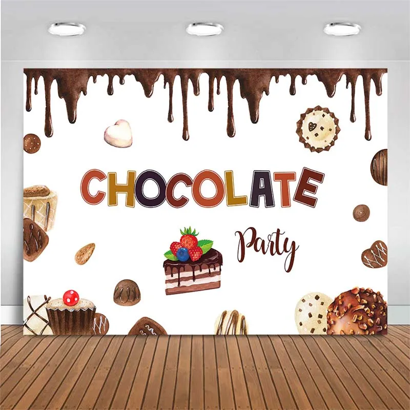 Chocolate Party Backdrop Baby Kid Birthday Party Photo Background Decor Chocolate Cake Customized Photography Backdrop Photocall