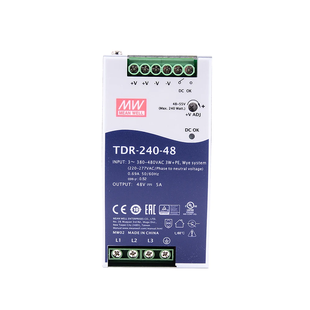 Mean Well TDR-240-48  meanwell DC 48V 5A 240W Slim Three Phase Industrial DIN Rail with PFC Function Power Supply