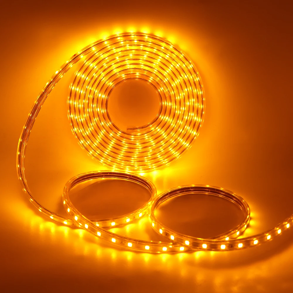 Dimmable LED Strip Light, Lâmpada ao ar livre flexível, impermeável, branco, verde, amarelo, vermelho, azul, fita, AC 220V, 110V, 5050, 60LEDs por m