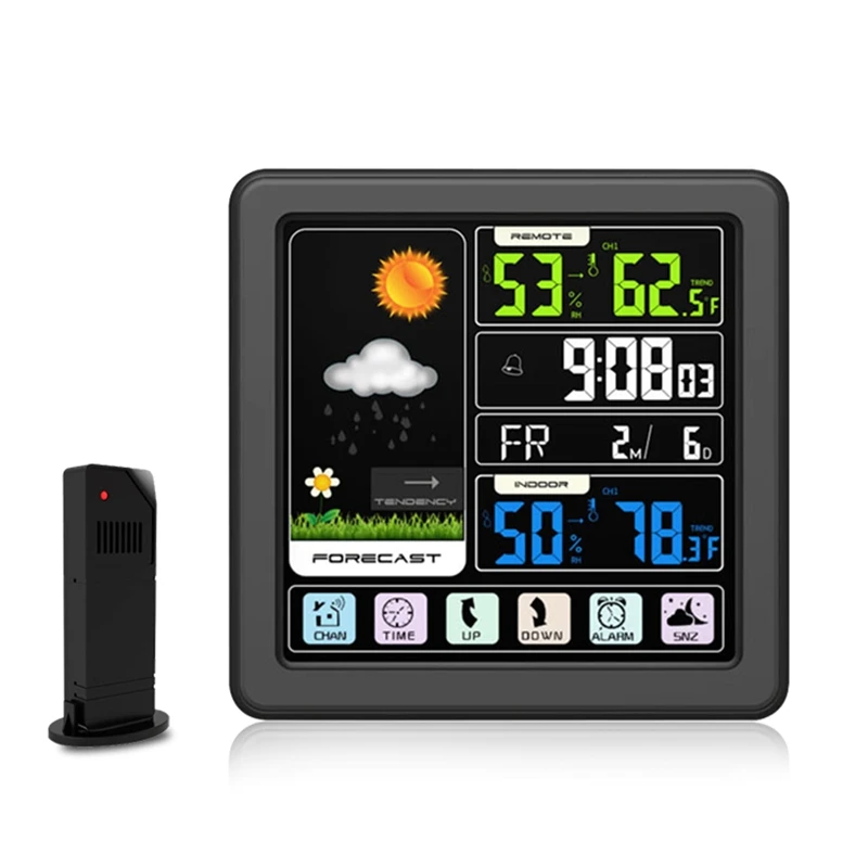 Color Weather Station Clock Digital Touch Screen Temperature Humidity Monitor Alarm Soonze Wireless Weather Forecast Sensor