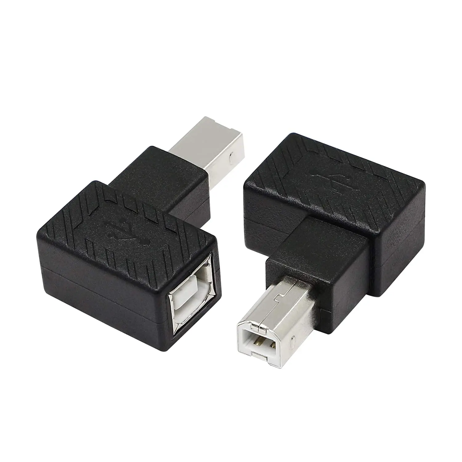 Adaptador USB 2,0 B macho a hembra tipo B para impresora, escáner, HDD móvil y más, ángulo izquierdo y derecho, 90 grados, 2 paquetes