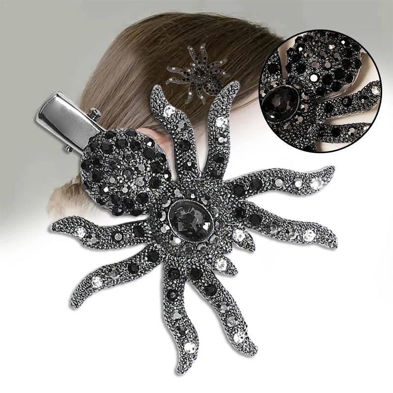 Halloween Spider Hair Clips for Women Girls Bangs Hair Pins Rhinestone Barrettes Halloween Fashion Girls Hair Accessories ML