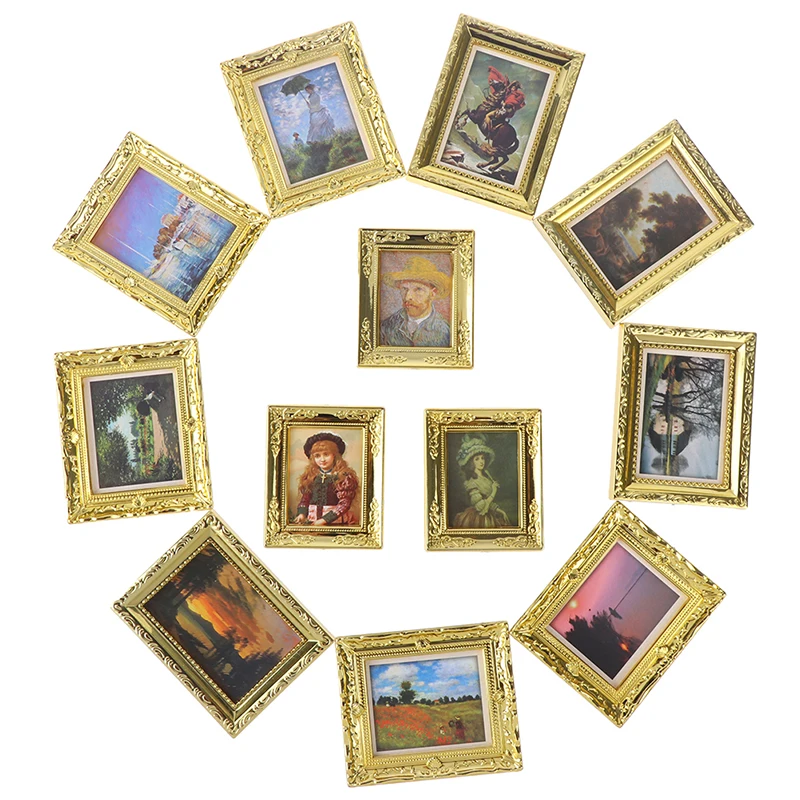 

Dollhouse Miniature 1:12 Mini Decorative Accessories Antique Frame Oil Painting DIY Wooden Doll House Decorative Accessories