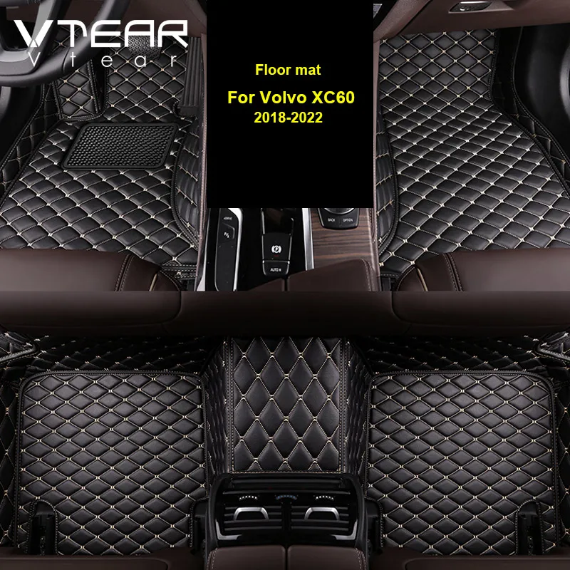 Vtear Car Floor Mats PU Leather Carpet Cover Waterproof Non-Slip Rugs Mats Auto Interior Accessories For Volvo XC60 2022 2024