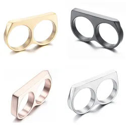 Punk Style Nightclub Tide Models Men's Ring Two Fingers Charm Ring For Men Two Finger Rings Party Big Midi Rings Bague Anillos