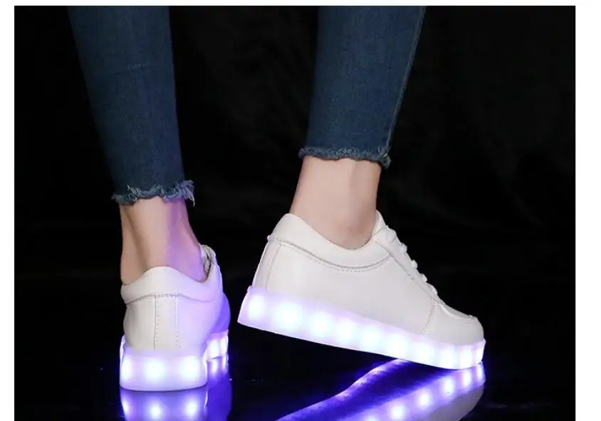 New White Adult Unisex Womens Mens 7 Colors Kid Luminous Sneakers Glowing USB Charge mens LED Shoes Girls Footwear LED Slippers