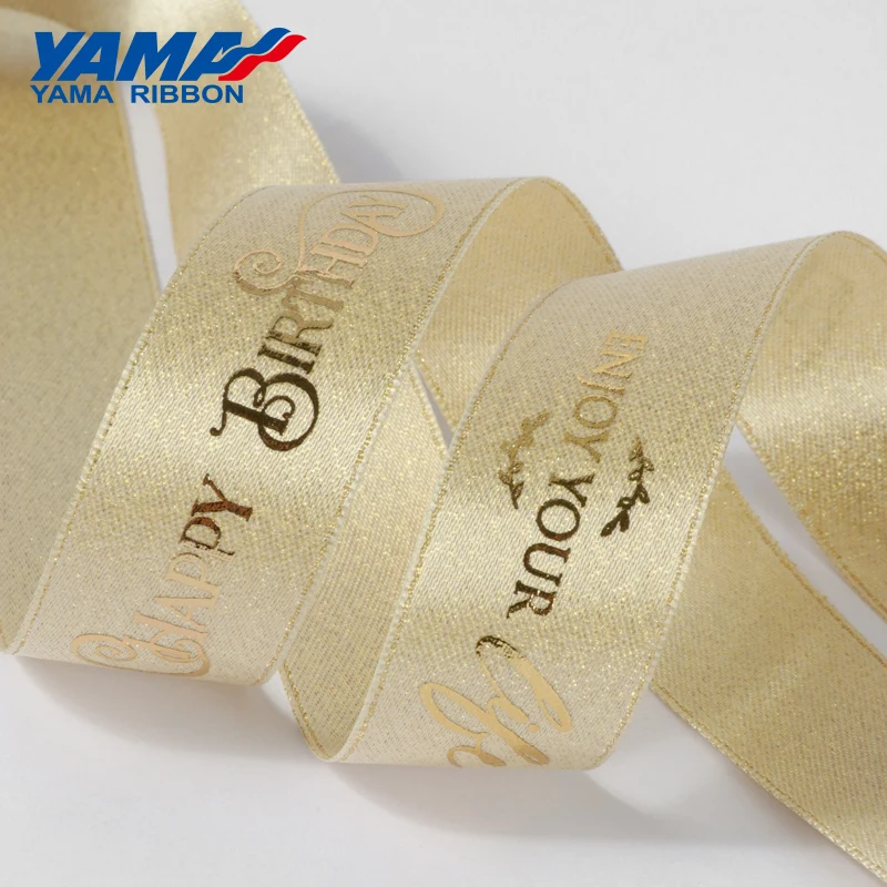 YAMA 10yards/roll Gold Foil Printed Gold Purl Satin Ribbon 22mm Light Luxury Style Ribbons For DIY Gift Packaging Decoration