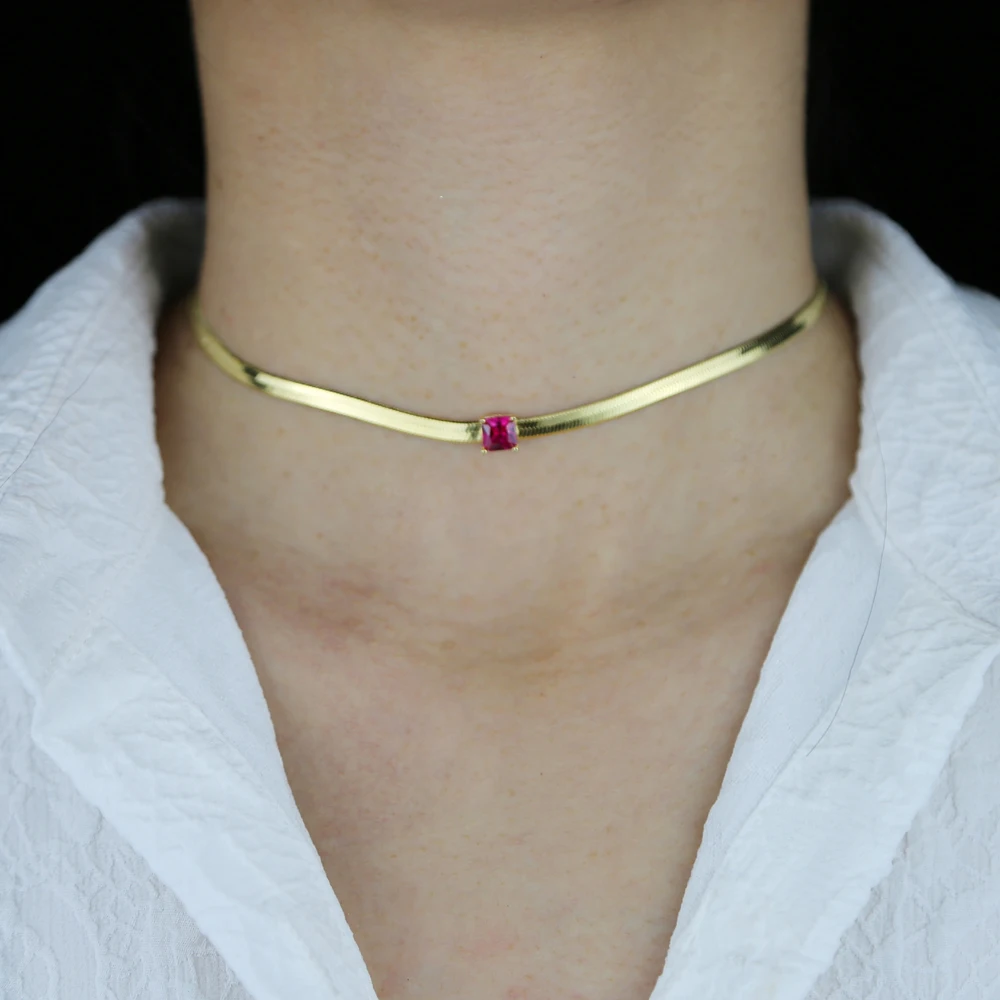 Colorful Square Birthstone Gold Color 4mm Herringbone Snake Chain Women Choker Chain Necklace 2026 New