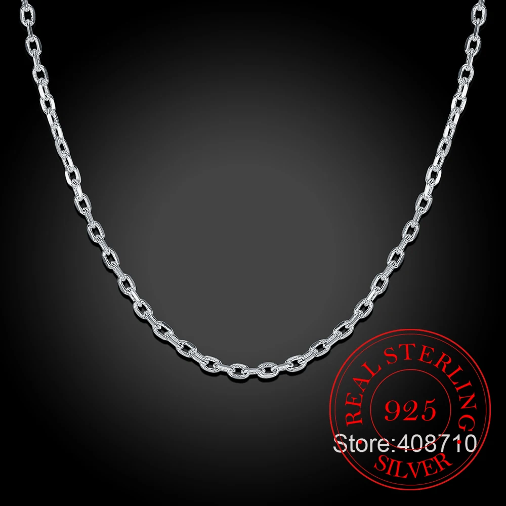 40-60cm Women\'s Neck Chain 925 Sterling Silver Flat ROLO Chain Clavicle Necklace Charm 2MM Wide Silver Necklace Bijoux Femme