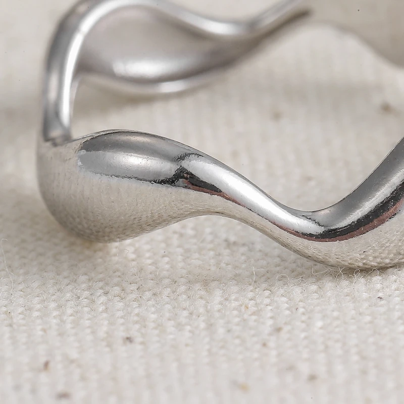 Trendy Silver Color Smooth Irregular Waves Gold Color Ring Geometric Open Finger Ring For Minimalist Accessories Gift S-R721 image 5