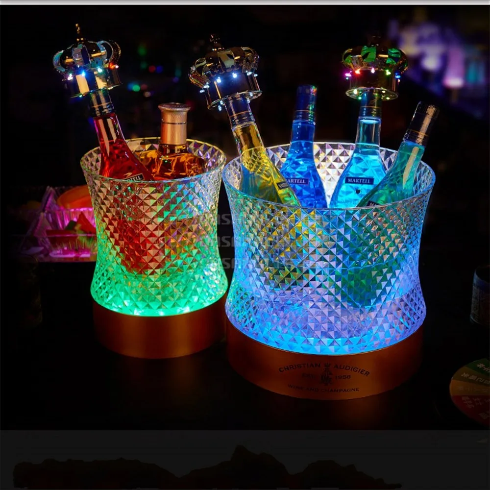 Bling Shiny diamond Rechargeable Ice Buckets Acrylic Transparent Night Party wine Holder Light Up Champagne Beer ice cooler