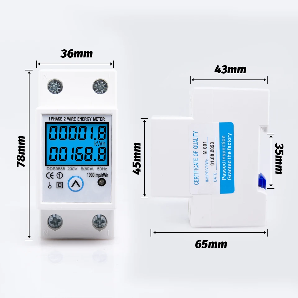 مقياس الطاقة الرقمي AC 230V 5(80)A ، Din Rail KWH ، مقياس الجهد الحالي مع إضاءة خلفية مع وظيفة إعادة الضبط