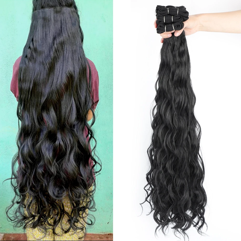 ยาวลอนธรรมชาติสีวิกผมปลอม Extensions สำหรับผู้หญิง30นิ้ววิกผมปลอม Wefts แอฟริกันหยิก