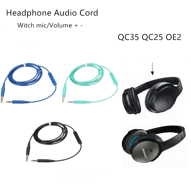 Mic Cable Headphone Audio Cord For BOSE QC35 QC25 OE2 Soundtrue Soundlink Headset 3.5 to 2.5 Pairs of Recording 140cm Or No MIC