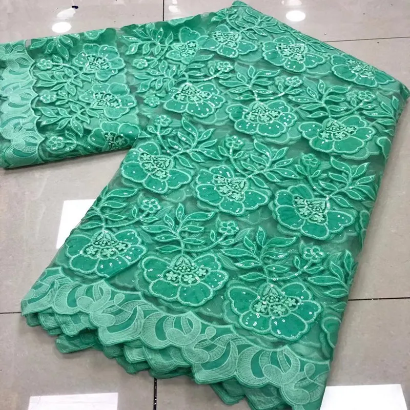 

2021 High Quality Nigerian Cord Lace Embroidery With Sequin 5Y Sewing Wedding Guipure African Fabric TS9462