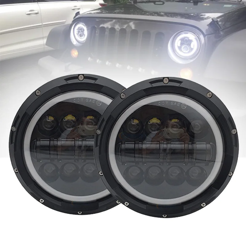 

7" Car Lights White/Amber Halo Led Headlight Projector Lens For Jeep Land Rover Hummer Offroad 12V H4 7 Inch Headlamp