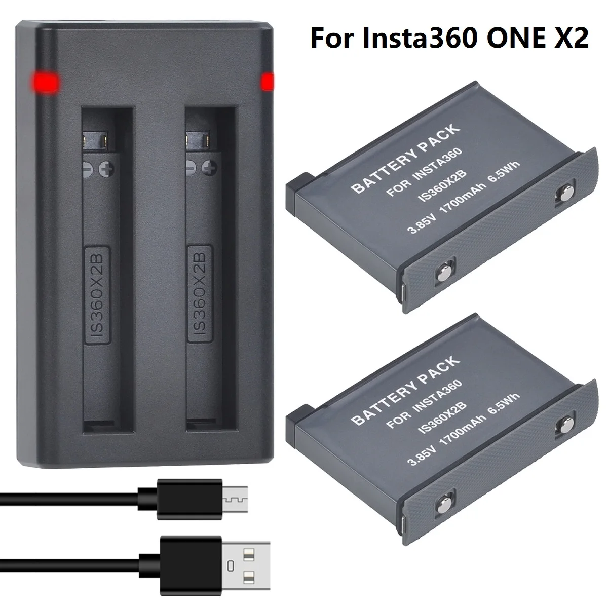 

For Insta360 ONE X2 Battery / Dual USB Charger Kit Compatible with Insta 360 One X2 Action Camera,5.7K 360,1700mAh Akku