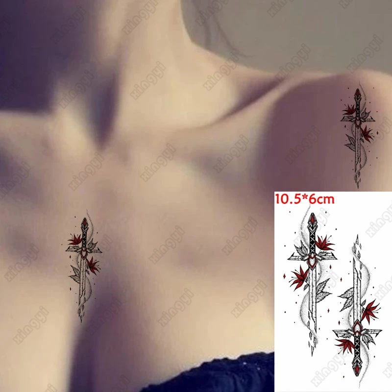 Waterproof Temporary Tattoo Sticker Flowers Sword Cross Girls Flash Tatoo Arm Wrist Water Transfer Fake Tatto Body Art Women Men