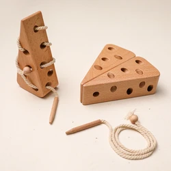 Baby Wooden Toy Cheese Threading Game Montessori Children Educational Block Toys 3D Puzzle Game Threading Toy For Gifts