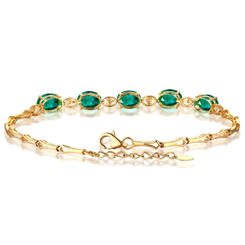 14K Gold Natural Emerald Gemstone Bracelets for Women Pulseira Feminina Bizuteria Joyas Pulseras De Ley 925 Mujer Bracelets Girl