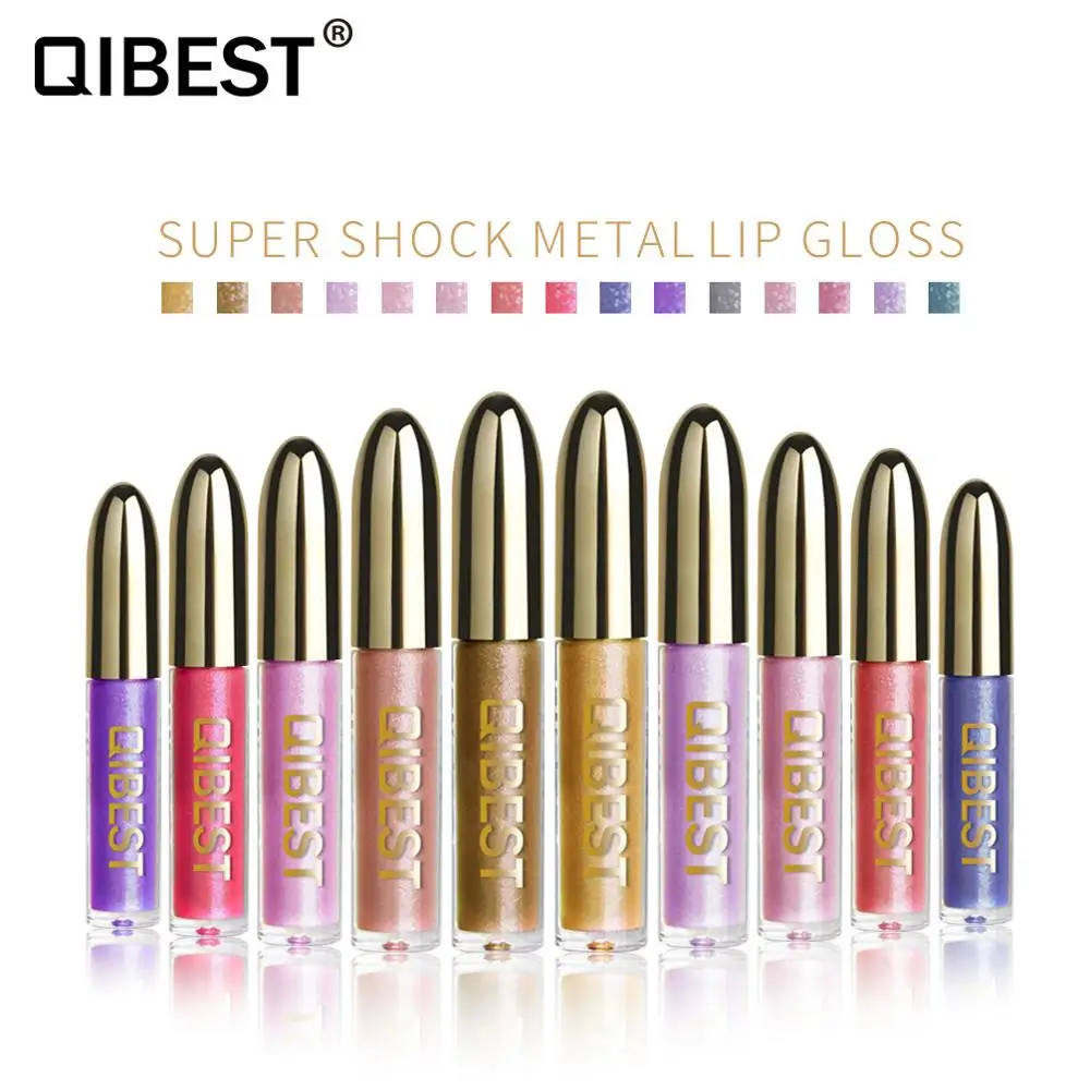 QIBEST Colorful Glitter Lipgloss Super Shock Metal Lip Gloss Lip Tint Moisturizing Long Lasting Shine Lip Glossy Beauty Cosmetic