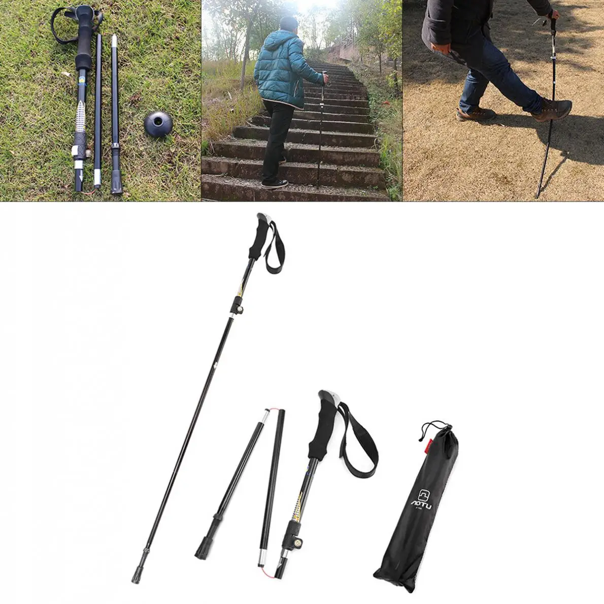 

Handle 3-Section Adjustable Walking Sticks Canes Hiking Poles Trekking Poles Alpenstock for Outdoor Crutches Camping Tool