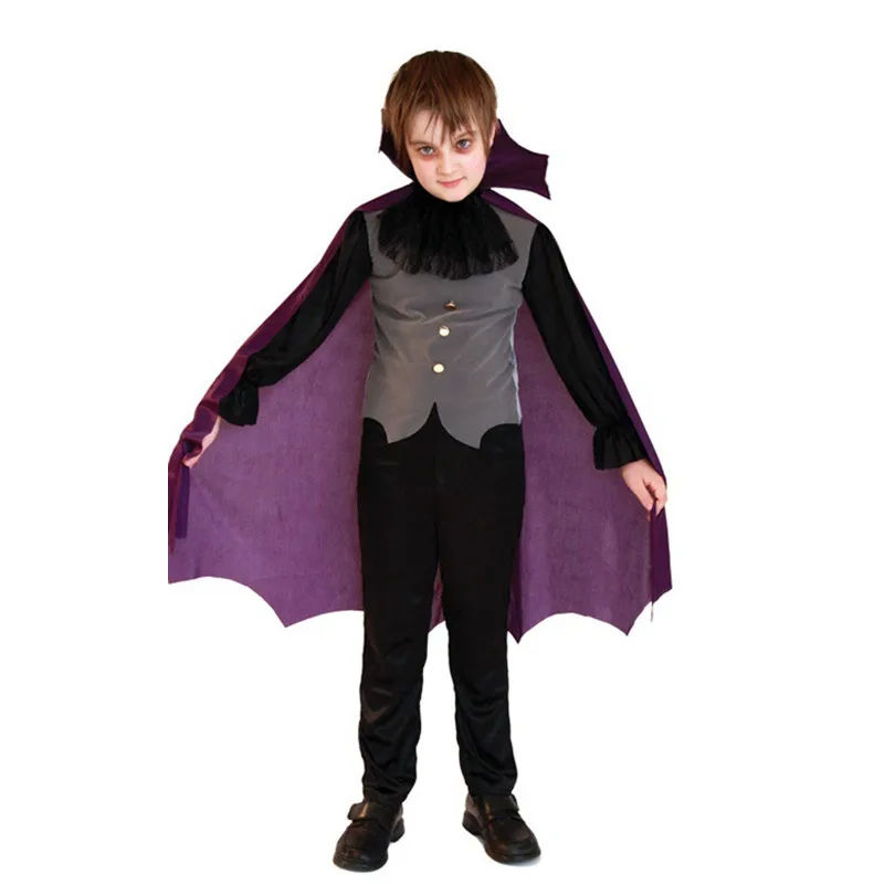 M-XL Boys Halloween Vampire Cloak Costumes Kids Children Dracula Scary Cosplay Carnival Purim Stage Play Masquerade Party Dress