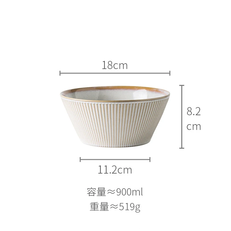 Big Ceramic Salad Bowl, Japanese-style Bowls for Dessert, Noodle, Large Capacity, Deep Bowl, Household Tableware, 7 Inch