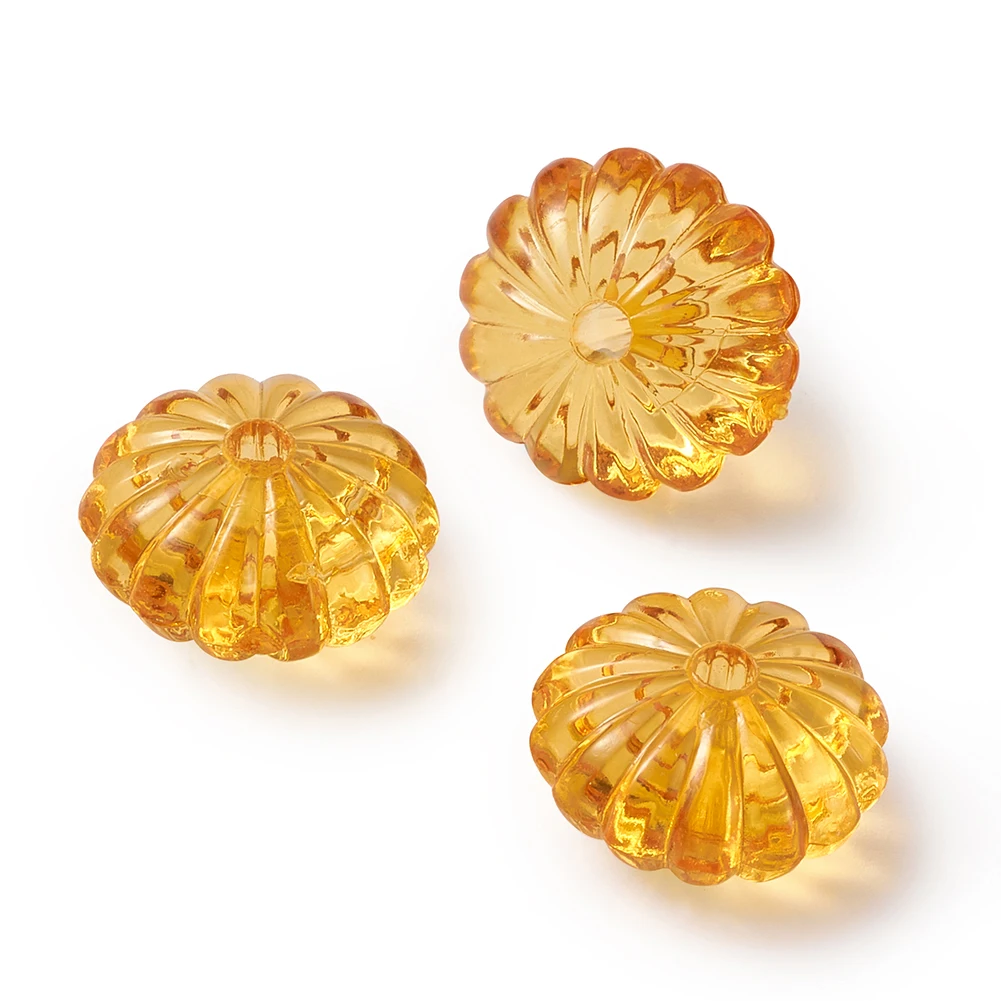 50pcs 14mm in Diameter Transparent Acrylic Pumpkin Beads Crystal Drilled Bead for Halloween DIY Jewelry Decor