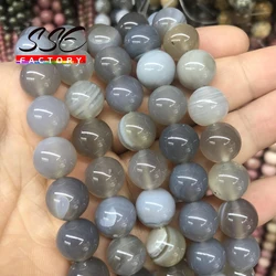 Natural Gray Stripes Agates Beads Gray Round Loose Stone Beads For Jewelry Making DIY Bracelet Accessories 4 6 8 10 12 mm 15